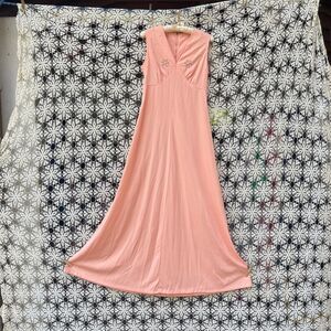 70s Vintage Peach Beaded Maxi Gown S